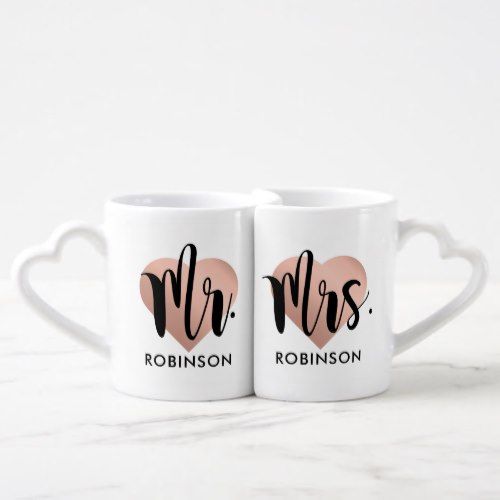 Mr. and Mrs. Coffee Mug Set | Rose Gold Monogram